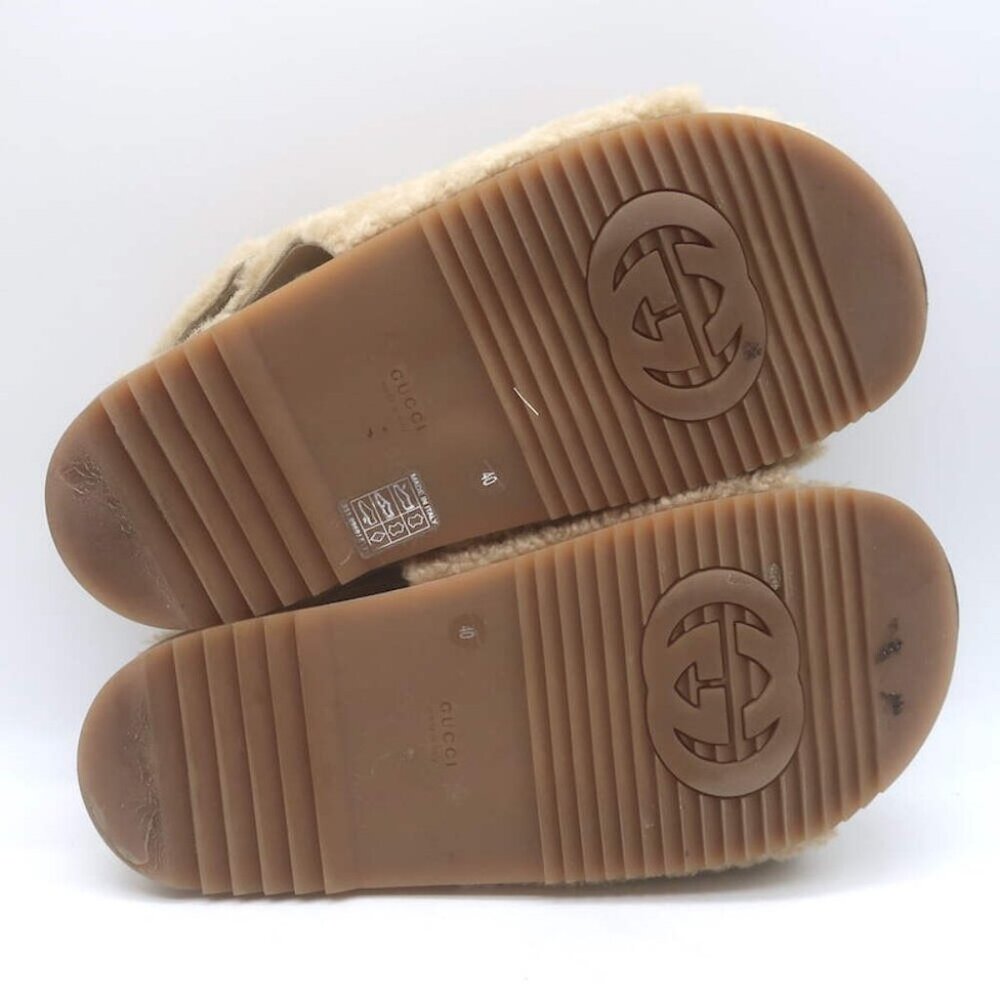 Gucci Double G Shearling Dad Sandals Beige Merino Wool Size 40 - Picture 15 of 16